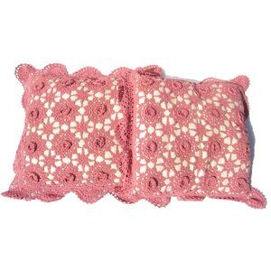 Vtg Decorative Crochet Thread Pink Rose Throw Pillow Grannycore Bedding Handmade